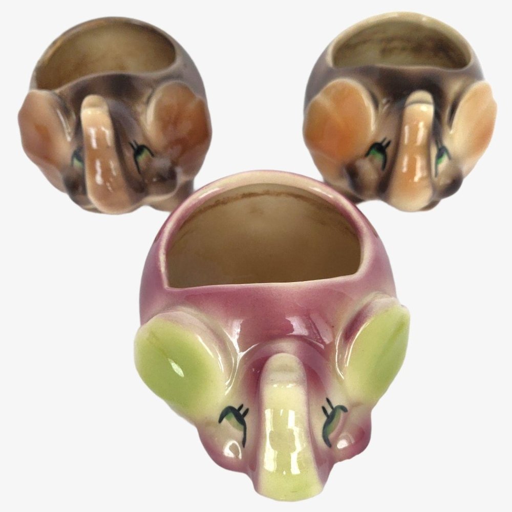 Vintage MCM 3 Elephant Planters USA 739 Anthropomo